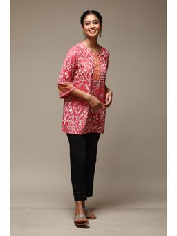 Biba - Red Cotton Blend Printed Kurti