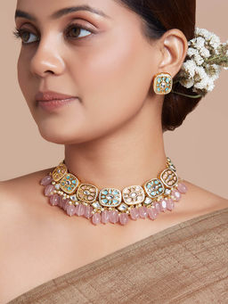 Joules By Radhika - Pink Jade Tumbles Necklace Set