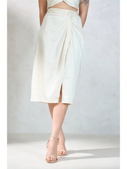 Virgio - Women's Cotton Fitted Midi Solid/Plain High Waist Skirt