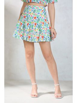 Virgio - Women's Cotton Flared Mini Floral Print High Waist Skirt
