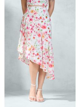 Virgio - Women's Cotton Asymmetrical Midi Floral Print High Waist Skirt