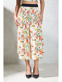 Virgio - Women's Modal Flared Midi Floral Print High Waist Skirt