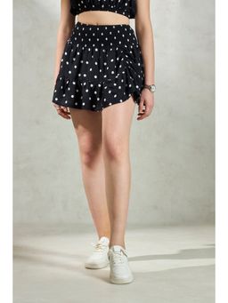 Virgio - Women's Viscose Gathered Mini Polka Dots Mid Waist Skirt