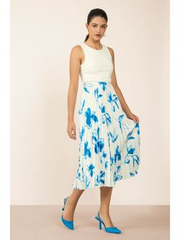 Virgio - Women's Polyester Flared Midi Floral Print High Waist Skirt