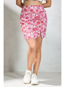 Virgio - Women's Cotton Gathered Mini Floral Print High Waist Skirt