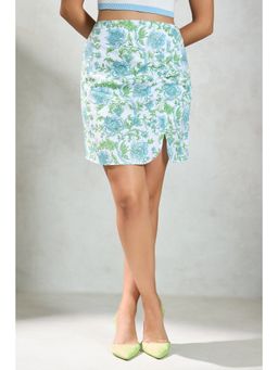 Virgio - Women's Cotton Gathered Mini Floral Print High Waist Skirt