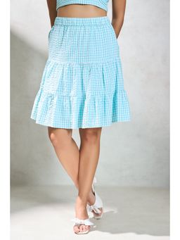 Virgio - Women's Cotton Flared Mini Checks High Waist Skirt