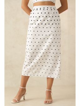 Virgio - Women's Cotton Fitted Midi Polka Dots Print High Waist Skirt