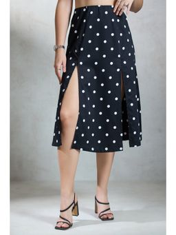 Virgio - Women's Cotton Fitted Midi Polka Dots High Waist Skirt