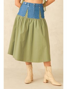 Virgio - Women's Denim A-Line Midi Solid/Plain High Waist Skirt