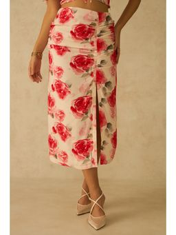 Virgio - Women's Viscose Slim Midi Floral Print High Waist Skirt