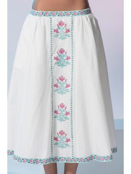 Virgio - Women's Cotton Flared Midi Printed Mid Waist Skirt