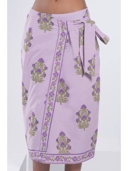 Virgio - Women's Cotton Wrap Midi Floral Print High Waist Skirt