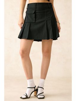 Virgio - Women's Viscose Flared Mini Stripes Mid Waist Skirt