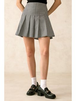 Virgio - Women's Polyester Flared Mini Checks High Waist Skirt