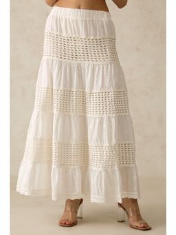 Virgio - Women's Cotton Flared Maxi Embroidered Mid Waist Skirt