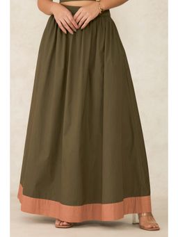 Virgio - Women's Cotton Flared Maxi Solid/Plain High Waist Skirt