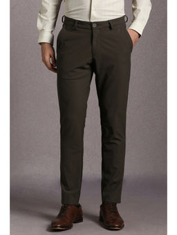 Louis Philippe - Men Brown Solid Flat Front Casual Trouser