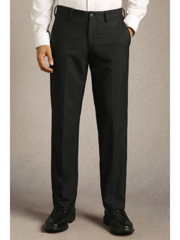 Louis Philippe - Men Black Solid Flat Front Formal Trouser