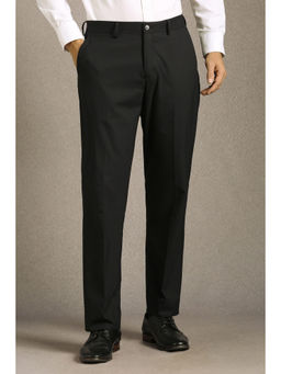 Louis Philippe - Men Black Solid Flat Front Formal Trouser