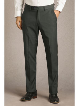 Louis Philippe - Men Green Solid Flat Front Formal Trouser