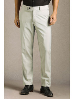 Louis Philippe - Men Grey Textured Flat Front Formal Trouser