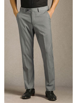 Louis Philippe - Men Grey Solid Flat Front Formal Trouser
