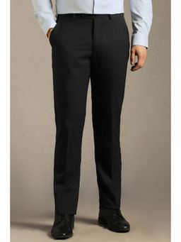 Louis Philippe - Men Black Solid Flat Front Formal Trouser