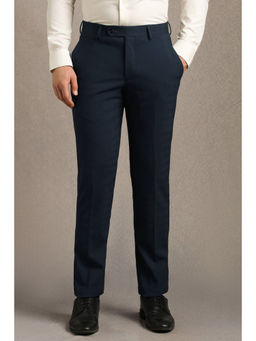 Louis Philippe - Men Navy Blue Solid Flat Front Formal Trouser