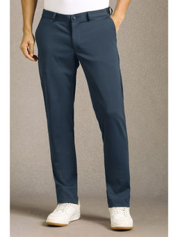 Louis Philippe - Men Navy Blue Solid Flat Front Casual Trouser