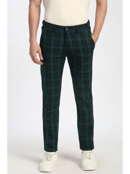 Peter England - Men Green Check Super Slim Fit Casual Trouser