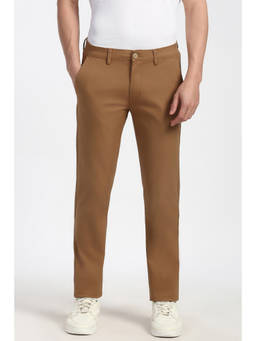 Peter England - Men Khaki Solid Super Slim Fit Casual Trouser