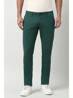 Peter England - Men Green Textured Skinny Fit Casual Trouser