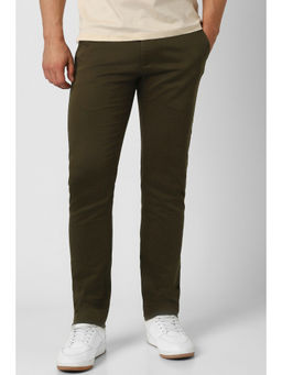 Peter England - Men Olive Solid Slim Fit Casual Trouser