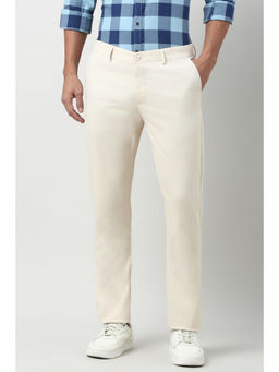 Peter England - Men Beige Solid Slim Fit Casual Trouser
