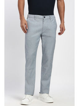 Peter England - Men Light Blue Textured Slim Fit Casual Trouser