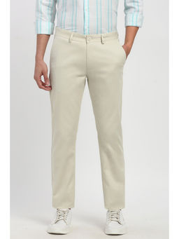 Peter England - Men Cream Solid Slim Fit Casual Trouser