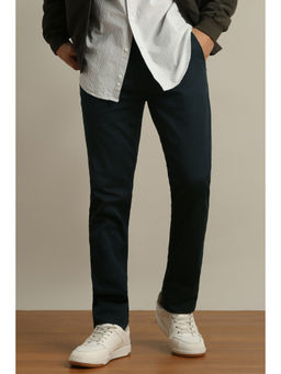 Peter England - Men Navy Blue Solid Super Slim Fit Casual Trouser