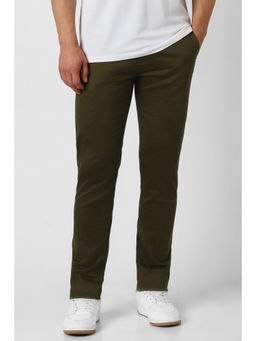 Peter England - Men Olive Solid Super Slim Fit Casual Trouser