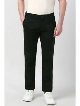 Peter England - Men Green Solid Slim Fit Casual Trouser