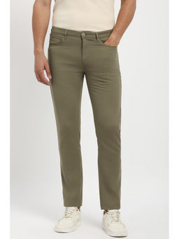 Peter England - Men Olive Solid Super Slim Fit Casual Trouser