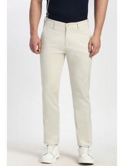 Peter England - Men Cream Solid Super Slim Fit Casual Trouser