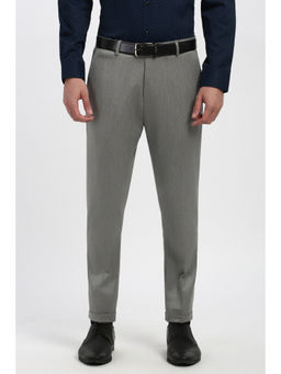 Peter England - Men Grey Textured Formal Trouser
