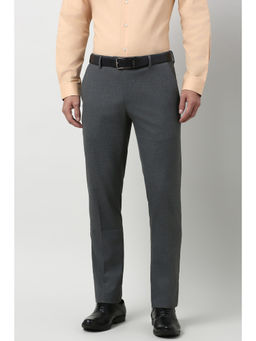 Peter England - Men Grey Textured Formal Trouser