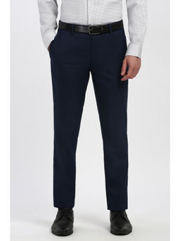 Peter England - Men Navy Blue Solid Formal Trouser