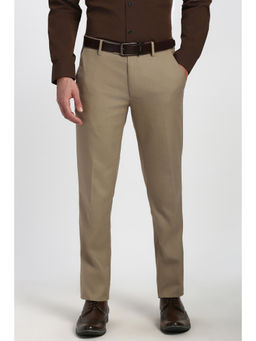 Peter England - Men Beige Solid Formal Trouser