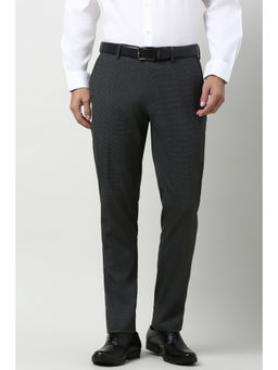 Peter England - Men Grey Textured Formal Trouser