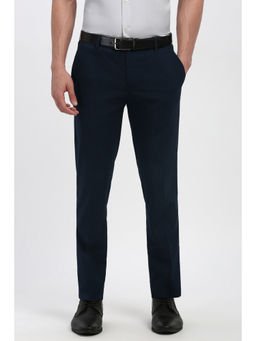 Peter England - Men Navy Blue Solid Formal Trouser