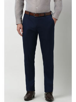 Peter England - Men Navy Blue Solid Formal Trouser