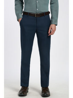 Peter England - Men Navy Blue Solid Formal Trouser